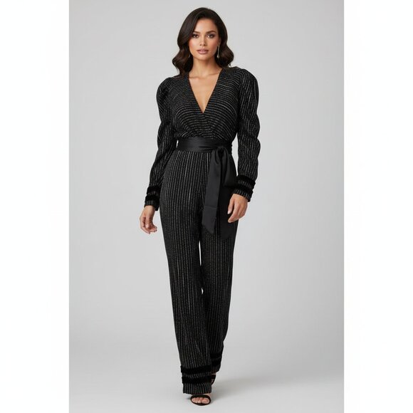 Anthropologie Azulu Jumpsuit Dusty Long Sleeve Mock Wrap V-Neck Black Size 4 - Picture 1 of 16